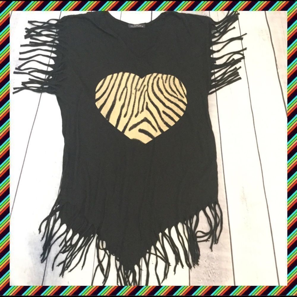 NWOT, Wildfox Oversized Fringe Tunic with Zebra Print Heart: Fits XS-M - Picture 6 of 7